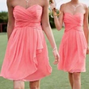 Short Coral Crinkle Chiffon Dress w/Front Cascade